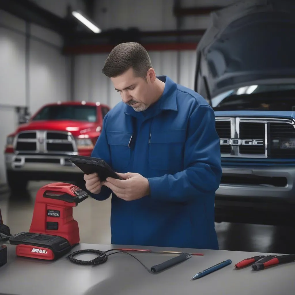 Mechanic diagnosing a car issue